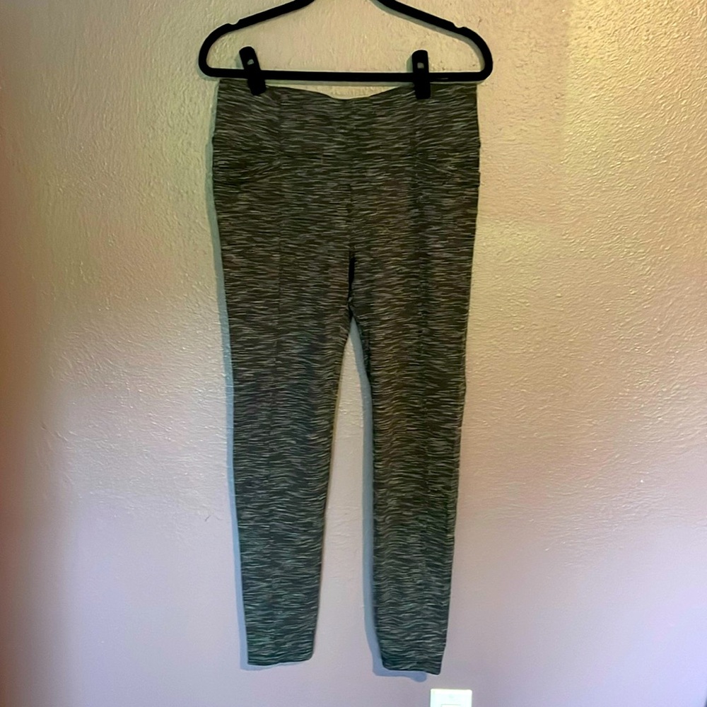 Athleta leggings black knit space dye heather/ marked size Large reg